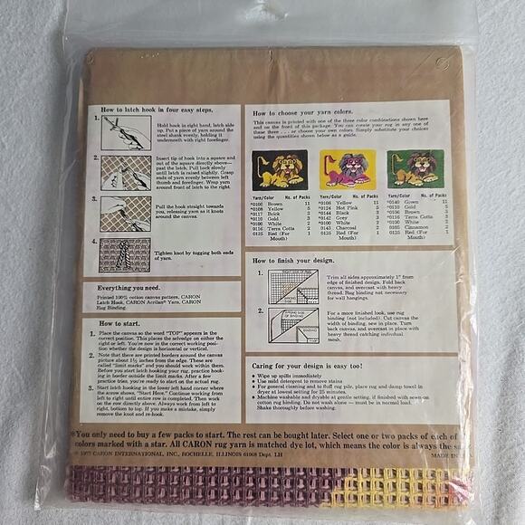 Caron Latch Hook Kit Lion Kit 27''x20'' 1977 VTG Animals Kidcore Safari Nursery - Picture 3 of 7